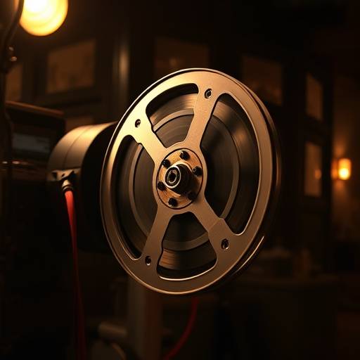Une bobine de film argentique vintage en mouvement.